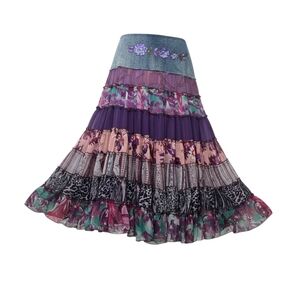 Kaktus Bohemian Patchwork Tiered Maxi Skirt Multicolor Size 10 Peasant Festival